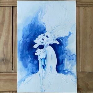 Untitled Blue Figure Artist Menton 3 Signed & Embossed Fine Art Print Ethereal